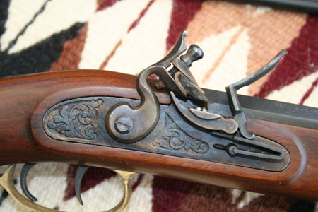 Close detail of a flintlock ignition